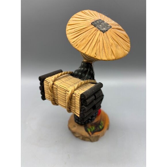 Vtg‎ Handcrafted Japanese Kokeshi Doll Wood Carrying Straw on Back Farm Girl - Picture 4 of 6